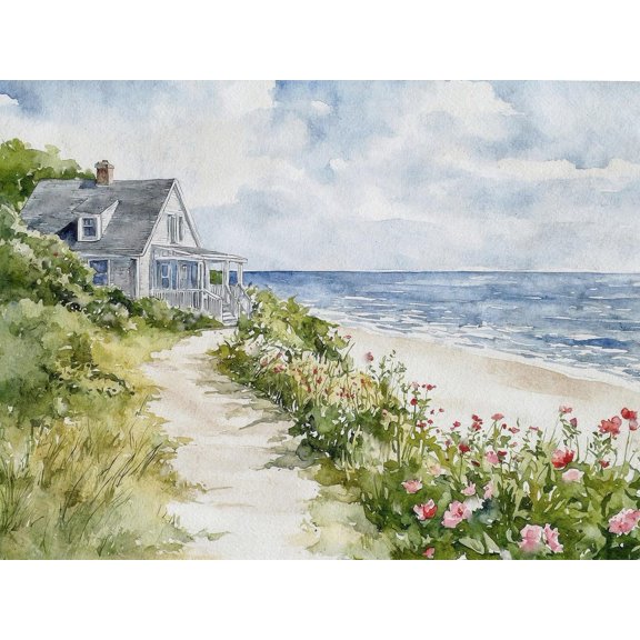 Cape Cod Beach Scene Wall Art Print, Seaside Cottage Art And Home Decor