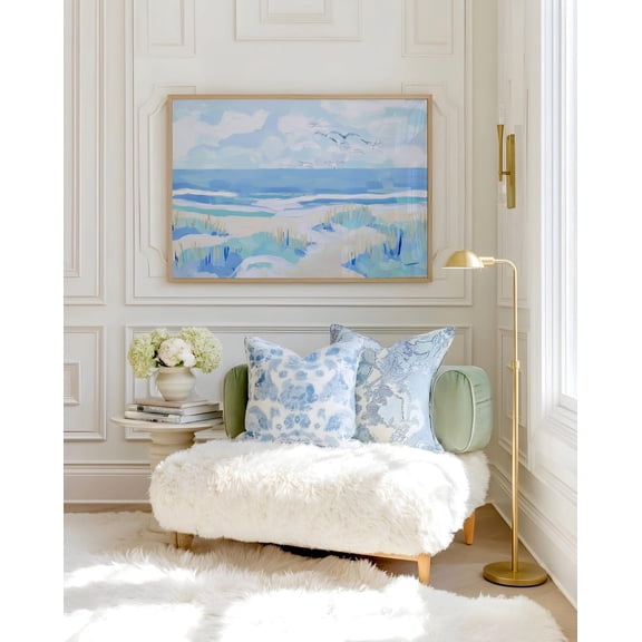 Cape Cod Coastal Seaside Cottage Beach House Blue Pastel Ocean Landscape Grandmillennial Bedroom Living Room Graphic Poster Unframed Paper Print