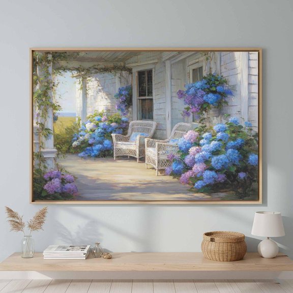 Cape Cod Cottage Hydrangea Wall Art Print, Coastal Floral Decor