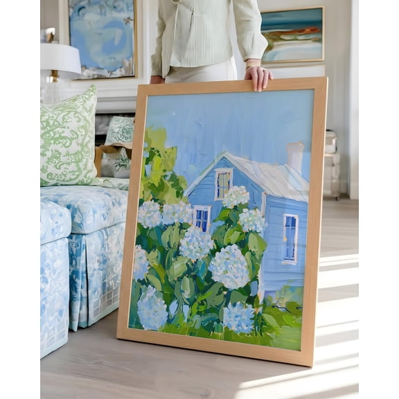 Cape Cod Hydrangea Cottage Wall Art Print
