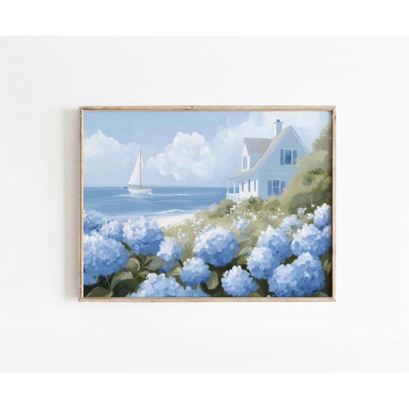 Cape Cod Hydrangea Wall Art Print, Coastal Decor