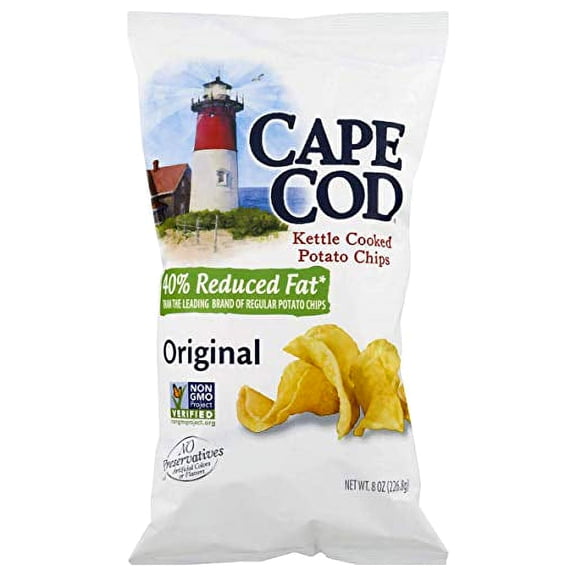 Cape Cod Kettle Cooked Potato Chips- All Natural and Kettle Cooked 8 oz. Bags (40% Reduced Fat, 4 Bags)