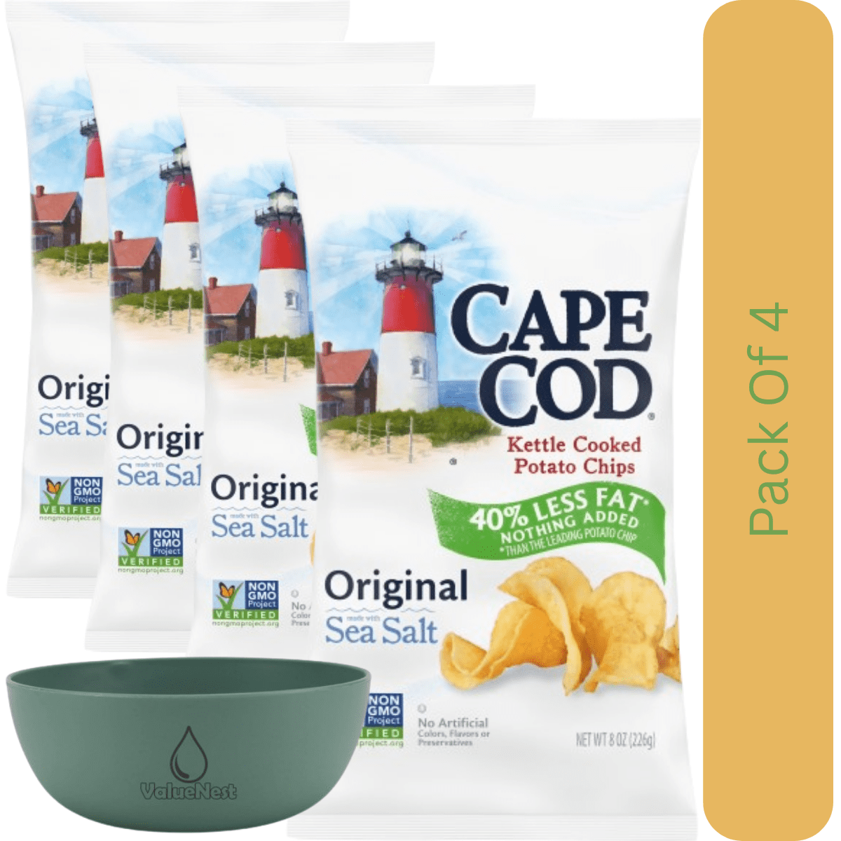 Cod Face Less Cape Cod Less Fat Original Kettle Cooked Potato Chips, 8 oz Snack Bag ...