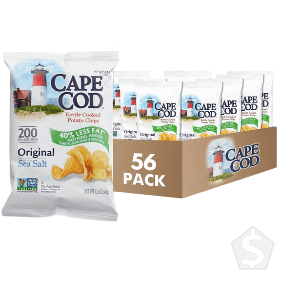 Cape Cod Less Fat Original Sea Salt Kettle Cooked Potato Chips 1.5 oz. - 56/Case
