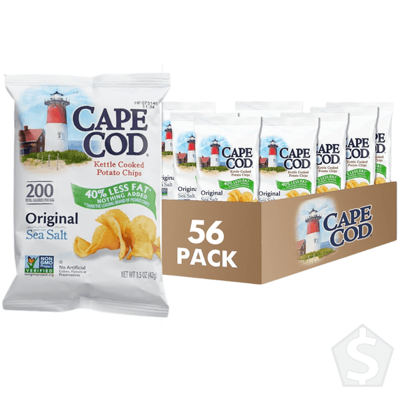 Cape Cod Less Fat Original Sea Salt Kettle Cooked Potato Chips 1.5 oz. - 56/Case