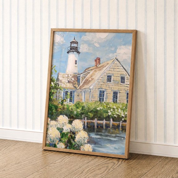 Cape Cod Lighthouse Hydrangea Coastal Landscape Poster Unframed Paper Print