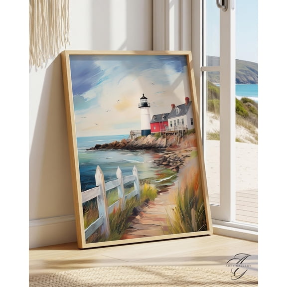 Cape Cod Lighthouse Poster: Coastal Seascape, Nautical Wall Art, Stretched Canvas Size 12x18