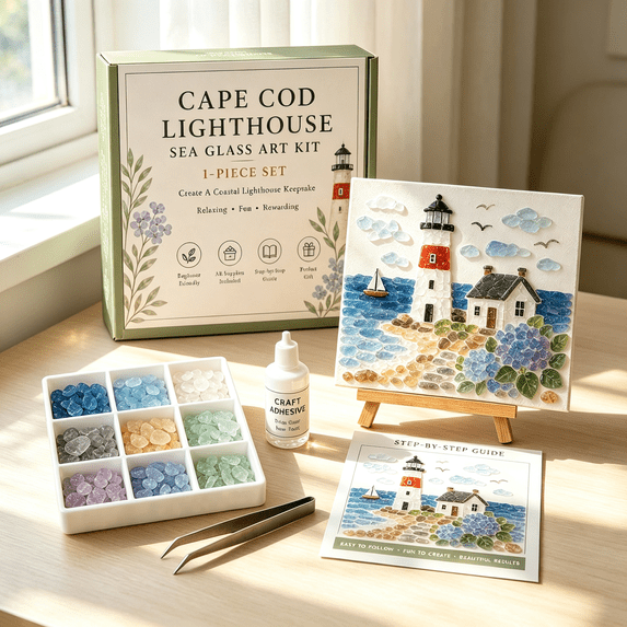 Cape Cod Lighthouse Sea Glass Art Kit DIY American Coast Lighthouse Themed Mosaic Kit Creative Handmade Home Decoration Gift For Adults