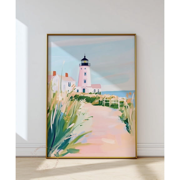 Cape Cod Lighthouse Wall Art Print, Pastel Coastal Decor