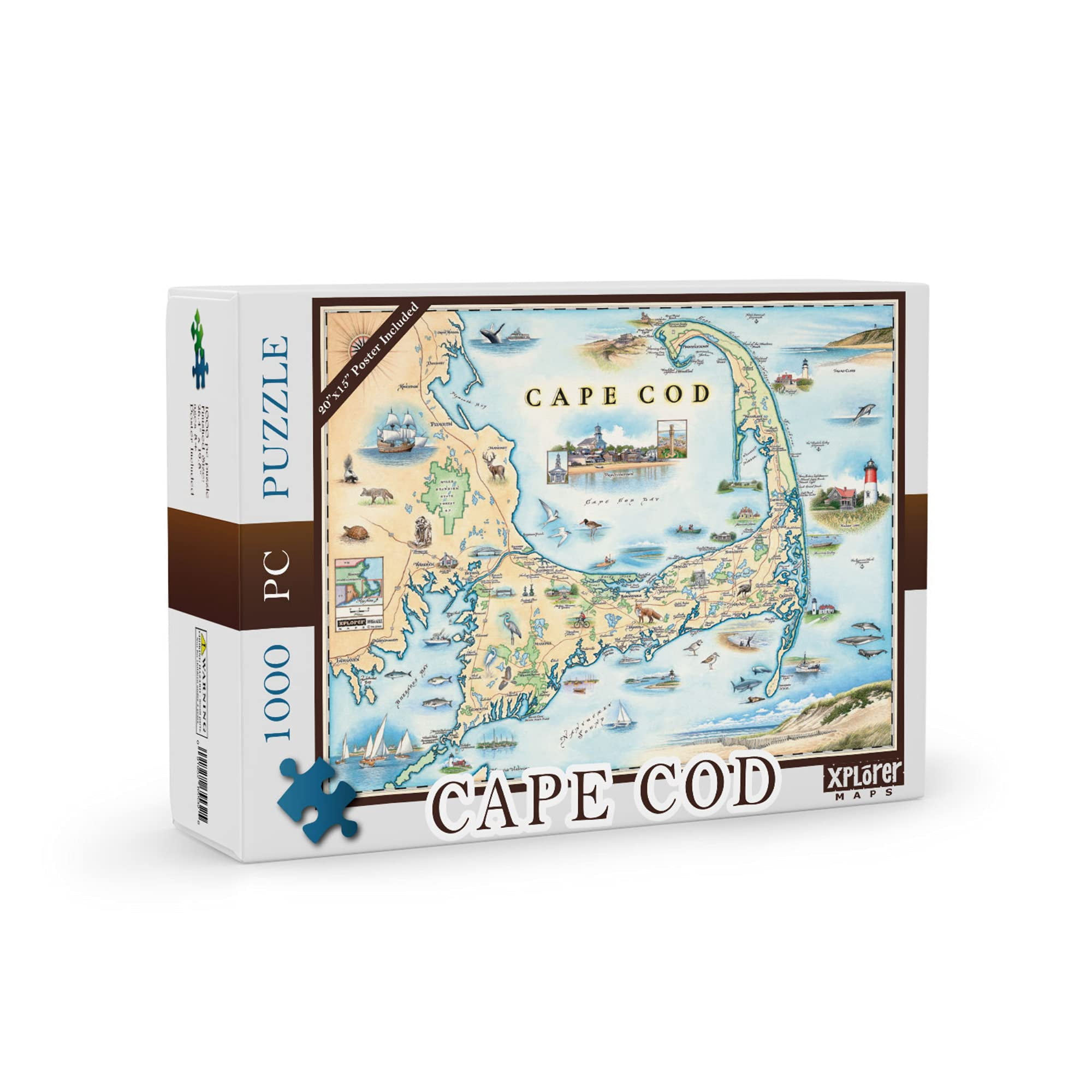 Cape Cod Cardboard Cape Cod Map Cardboard Jigsaw Puzzle - 1000 Pieces, Hand-Illustrated ...