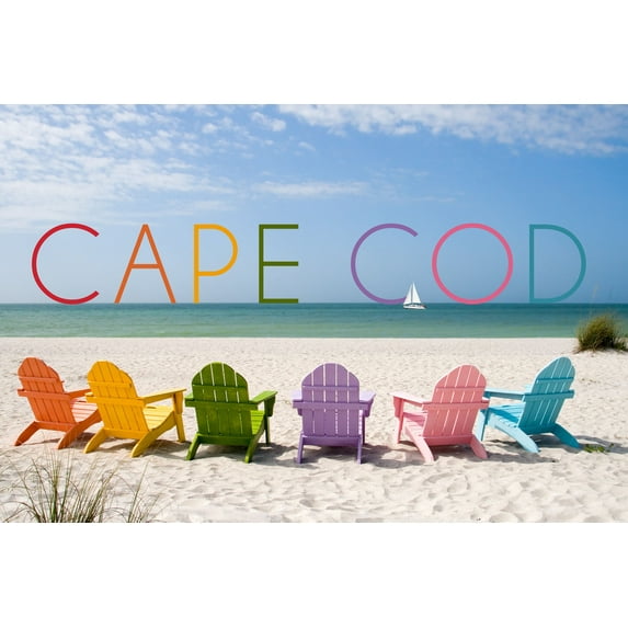 Cape Cod, Massachusetts, Colorful Beach Chairs (9x12 Wall Art Print, Home Decor)
