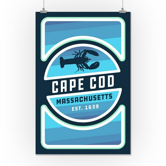 Cape Cod, Massachusetts - Lobster Badge - Vector - Lantern Press Artwork (16x24 Giclee Gallery Print, Wall Decor Travel Poster)