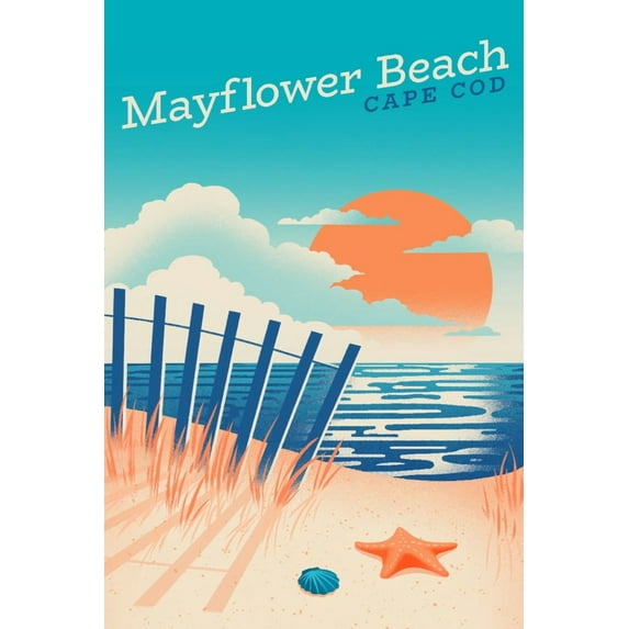 Cape Cod, Massachusetts, Mayflower Beach, Sun-faded Shoreline Collection, Glowing Shore, Beach Scene (36x54 Giclee Gallery Art Print, Vivid Textured Wall Decor)