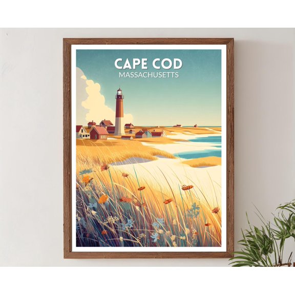 Cape Cod Massachusetts Retro Travel Mid Century Modern Vintage Coastal Art North America Travel Wall Art Poster , Poster Print Only
