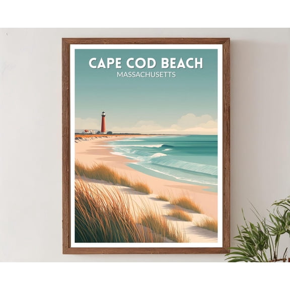 Cape Cod Massachusetts Retro Travel Mid Century Modern Vintage Coastal North American Decor, Unframed Poster