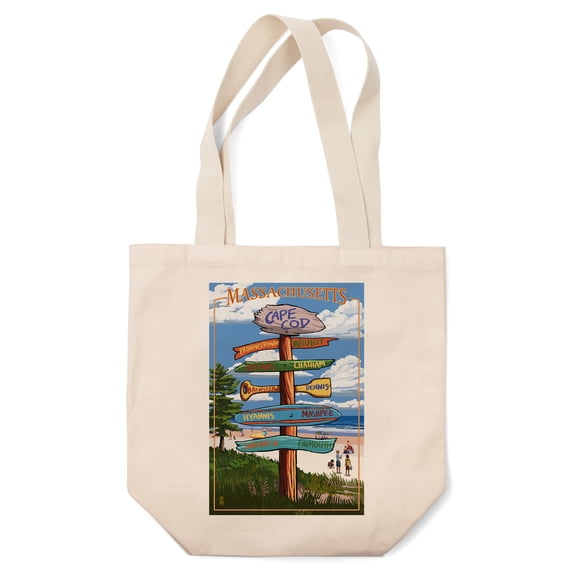 Tote Bag, Cape Cod, Massachusetts, Sign Destinations, Unisex, Reusable, Washable Canvas, Unique Art
