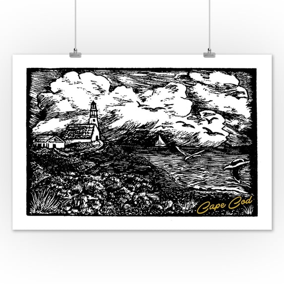 Cape Cod, Massachusetts - Vintage Seascape - Lantern Press Artwork (12x18 Art Print, Wall Decor Travel Poster)