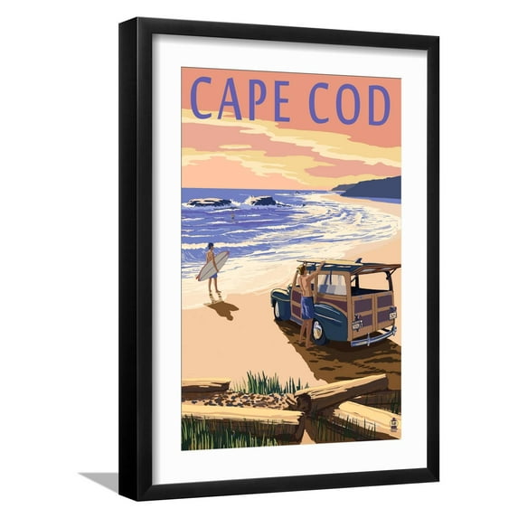 Art.com Cape Cod, Massachusetts - Woody on Beach Art Print by Lantern Press, Black Frame Wall Art, 17" x 23"