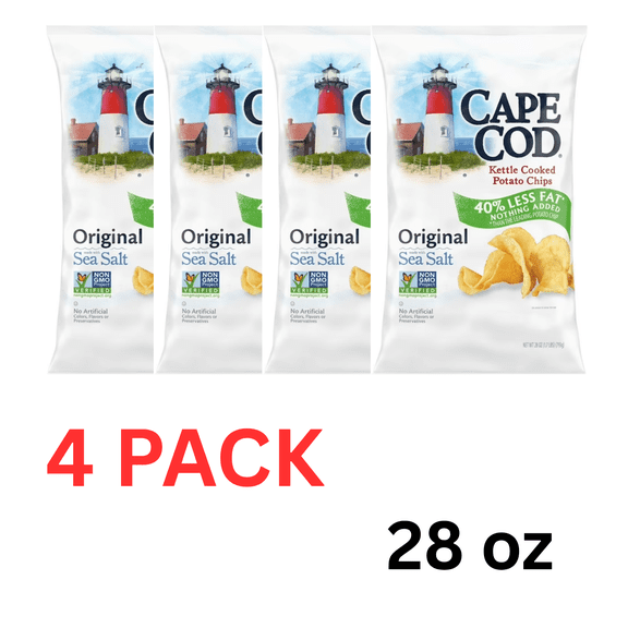 Cape Cod Original Kettle Cooked Potato Chips, 28 oz, 4-Pack  Crunchy, All-Natural Snack Chips