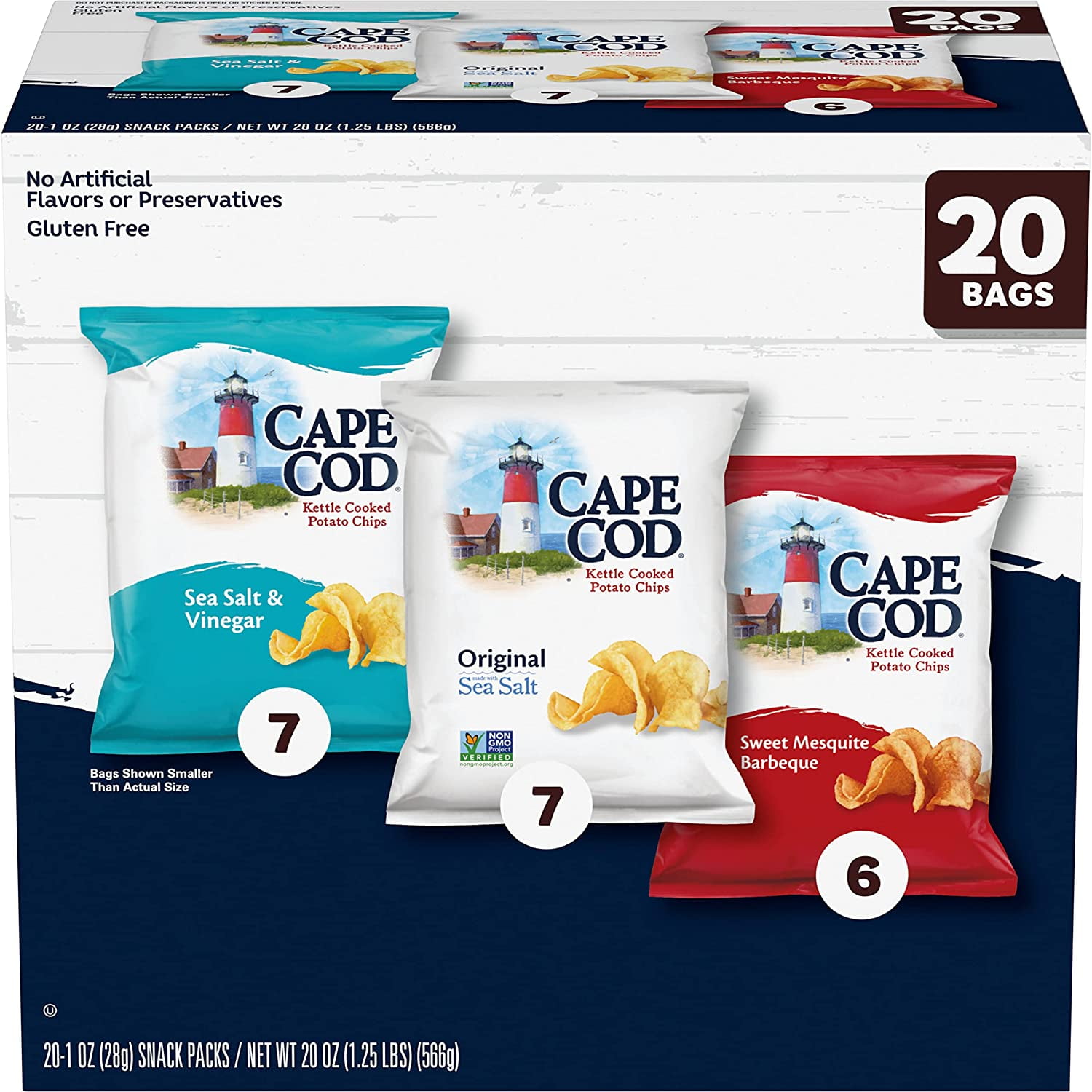Cape Cod Original, Salt & Vinegar & BBQ Kettle Chips, 20 Count Variety