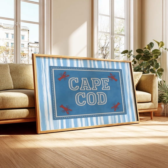Cape Cod Poster Wall Art – Blue Coastal Lobster Print, Nautical Preppy Summer Home Decor, Unframed Poster Size 8x12 F03.1.22l975