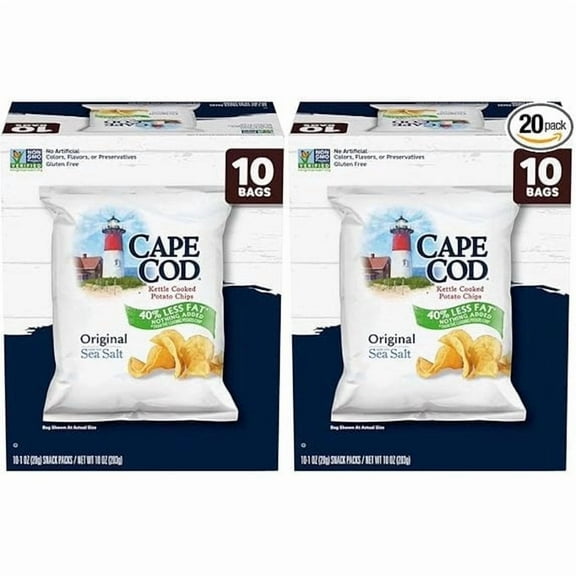 Cape Cod Potato Chips, Less Fat Original Kettle Chips, 1 oz Snack Bags, 20 total Count