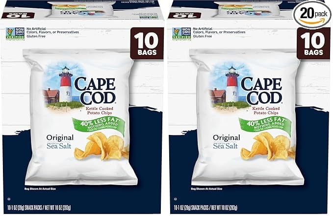 Cape Cod Potato Chips, Less Fat Original Kettle Chips, 1 oz Snack Bags ...