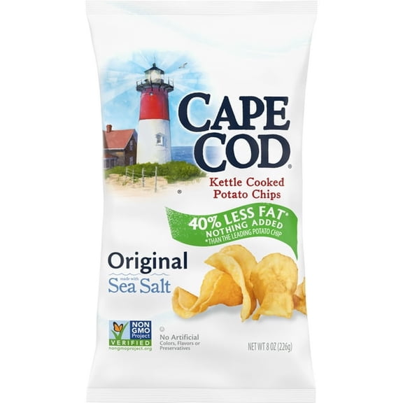 Cape Cod Potato Chips Less Fat Original Kettle Chips 8 oz (Pack of 6)