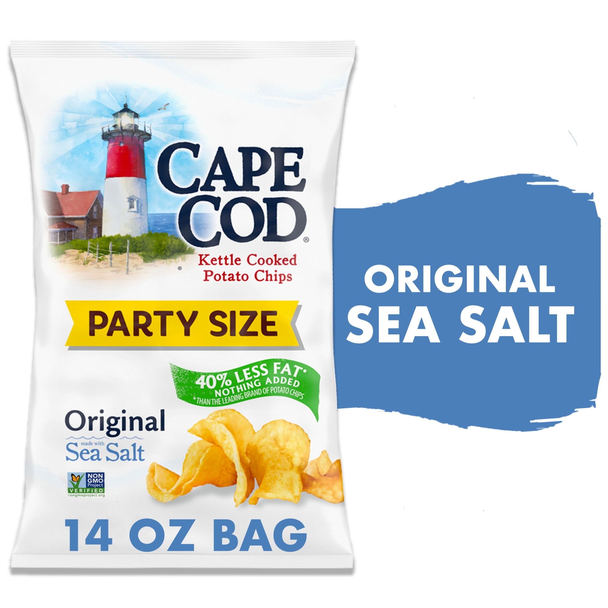 Cape Cod Potato Chips, Less Fat Original Kettle Chips, Party Size 14 oz Party Size (Pack of 4)