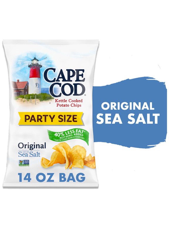 Potato Chips, Less Fat Original Kettle Chips, Party Size 14 oz Party Size (Pack of 8)