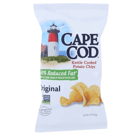 Cape Cod Potato Chips, Less Fat Original Kettle Cooked Chips, 5 oz Pack of 4