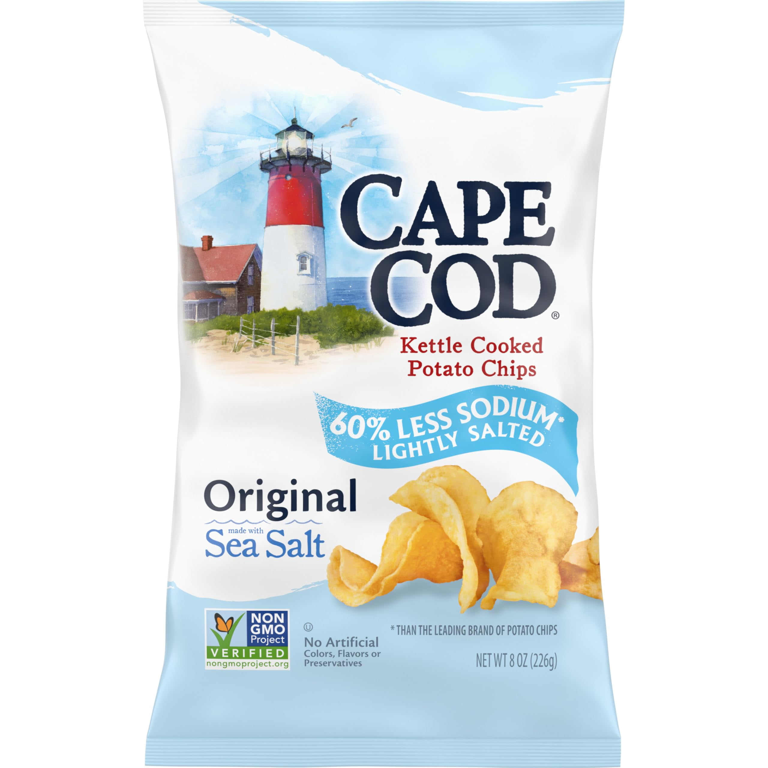 Cape Cod Potato Chips, MSF2 Lightly Salted Kettle Cooked Chips, 8 Oz