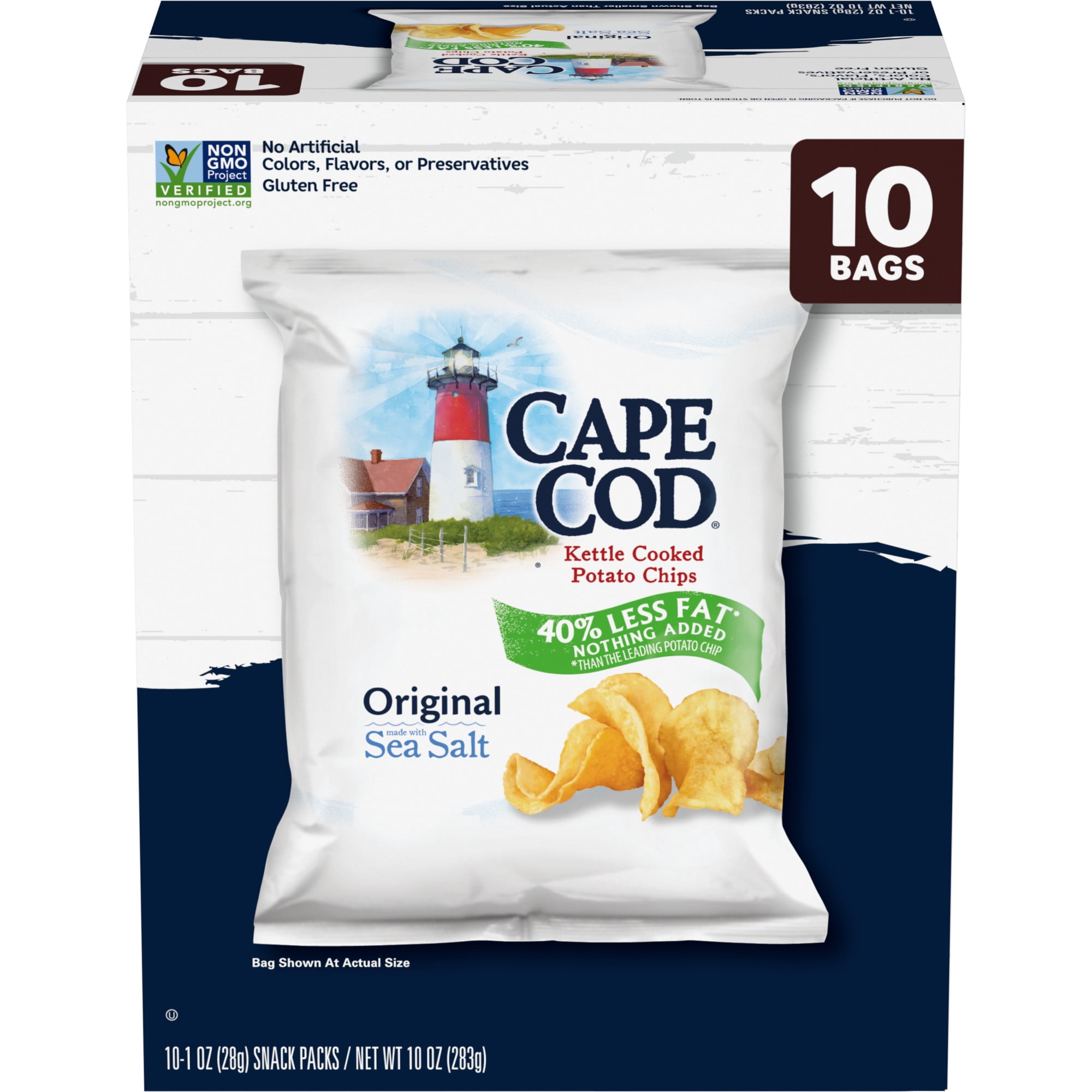 Cape Cod Potato Chips, Less Fat Original Kettle Chips, 1 oz Snack Bags, 10 Ct