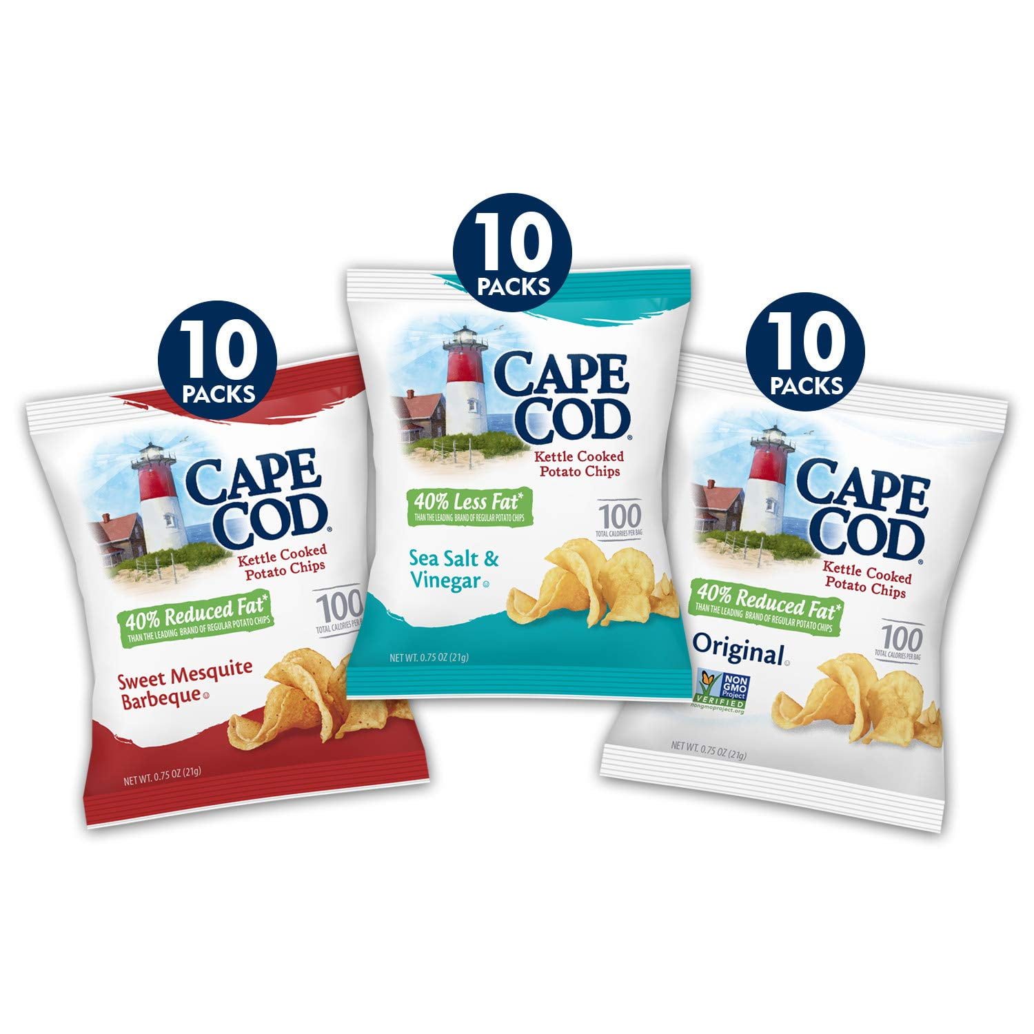 Cape Cod Potato Chips, Reduced Fat Kettle Chips, Variety Pack, 30 Count