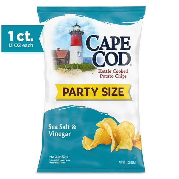 Cape Cod Potato Chips, Sea Salt & Vinegar Kettle Chips, 13 oz Party Size (Pack of 10)