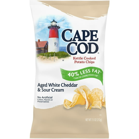 Cape Cod Less Fat White Cheddar & Sour Cream Chips, 7.5 oz Bag