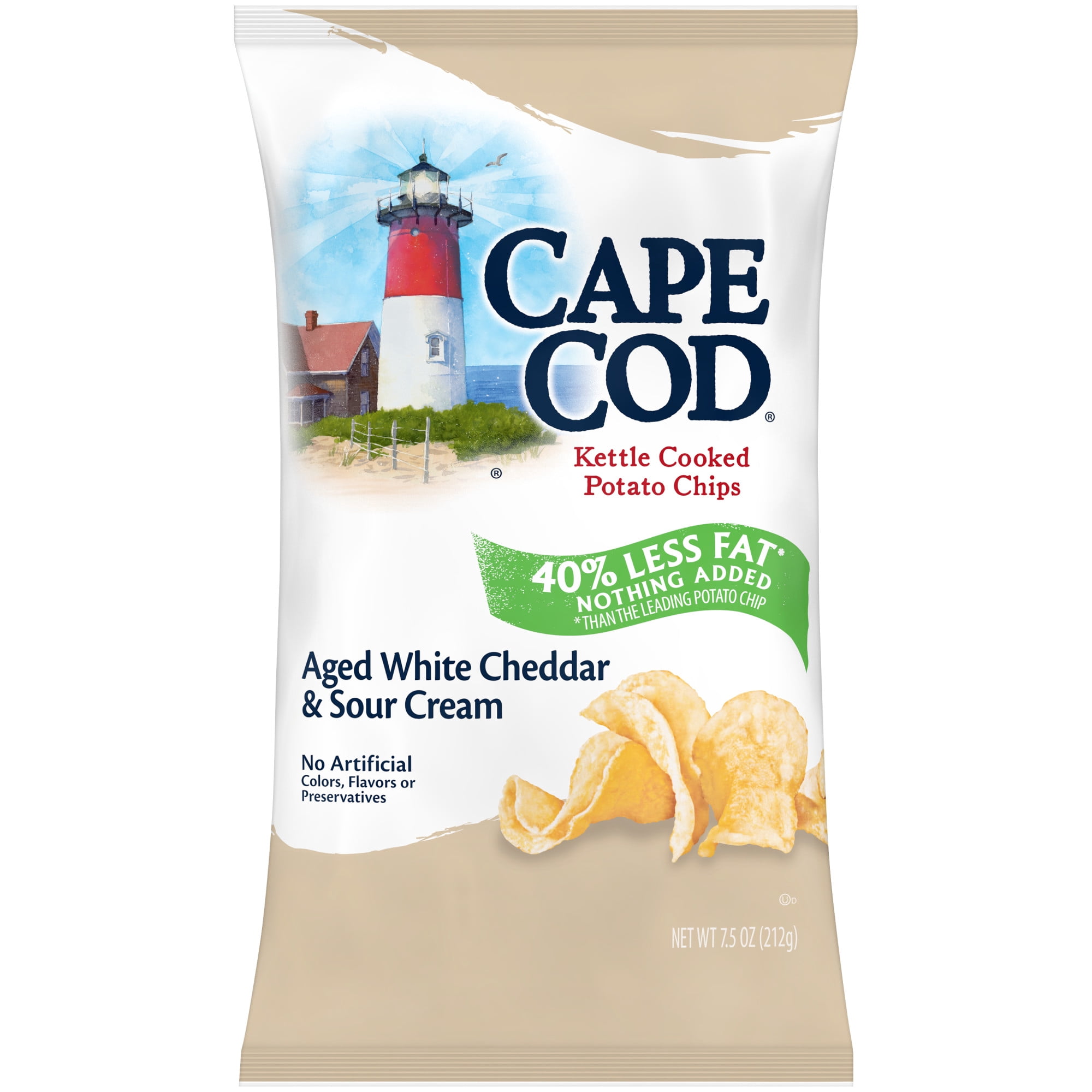 Cape Cod Less Fat White Cheddar & Sour Cream Chips, 7.5 oz Bag