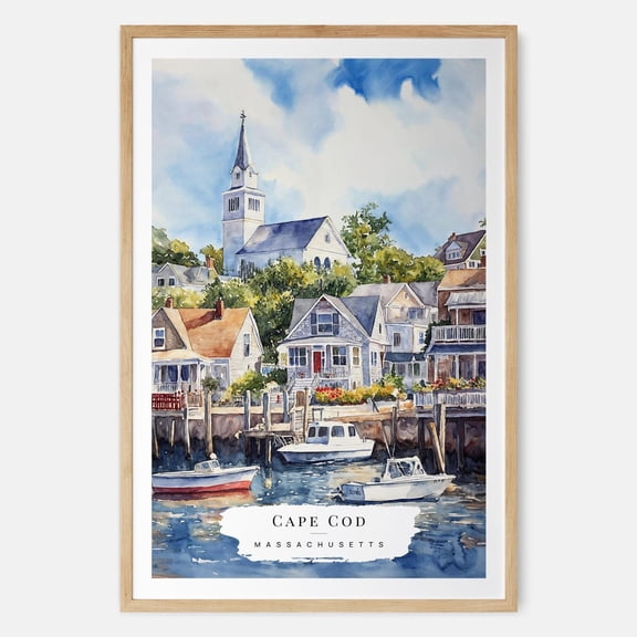 Cape Cod Provincetown Travel Poster, Massachusetts Watercolor Wall Art