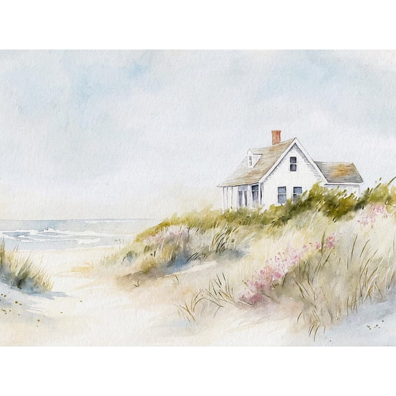 Cape Cod Seaside Beach Scene Art Wildflowers Beach House Decorative Design Wall Art