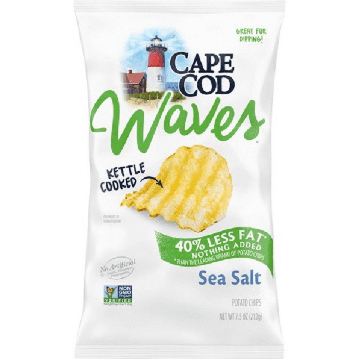 Cape Cod Waves Kettle Cooked Potato Chips, All Natural, 4-Pack 7.5 oz. Bags (Reduced Fat)