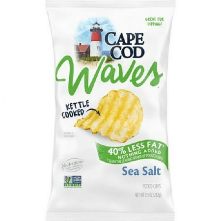 Cape Cod Waves Kettle Cooked Potato Chips, All Natural, 4-Pack 7.5 oz. Bags (Reduced Fat)