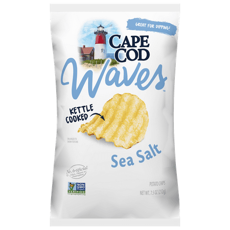 Cape Cod Waves Kettle Cooked Potato Chips, All Natural, 4-Pack 7.5 oz. Bags (Sea Salt)