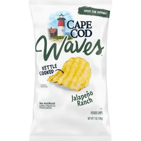 Cape Cod Waves Kettle Cooked Potato Chips, All Natural, 4-Pack 7 oz. Bags (Jalapeno Ranch)