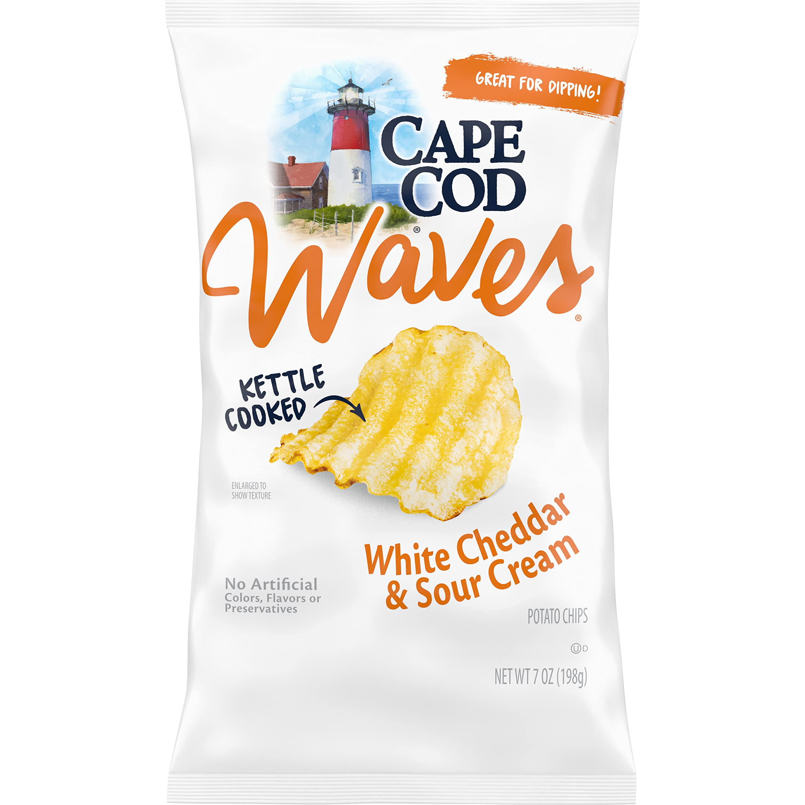Cape Cod Waves Potato Chips Wavy Cut White Cheddar & Sour Cream, 7 Oz
