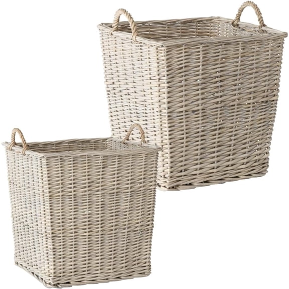 Cape Cod Wicker Baskets, Set of 2, Woven Willow (Salix) Pale Brown, Natural, 19, and 21 Inches Tall