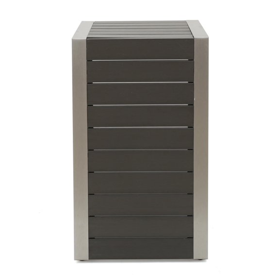 Christopher Knight Home Cape Coral Outdoor Aluminum 3 Piece Chat Set with C Shaped Table by Faux Wood Table - Non Sunbrella Grey