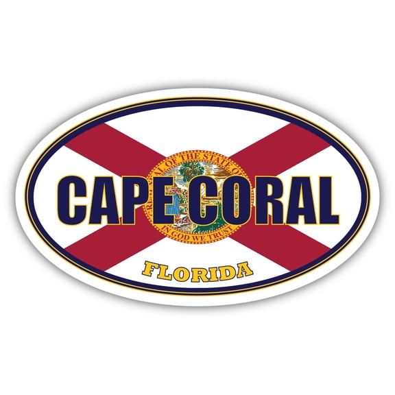 Cape Coral City Florida State Flag | FL Flag Lee County Oval State Colors Bumper Sticker Car Decal 3x5 inches