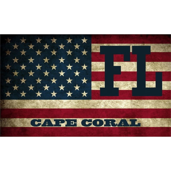 Cape Coral FL Florida Lee County Vintage US Flag Decal Bumper Sticker 3M Vinyl 3" x 5"