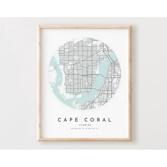 Cape Coral Map Print, Cape Coral Map Poster City Wall Art, Fl Road Map, Florida Print Street Map Decor, Office Gift, L354V4 ,Decor For Living Room Bedroom, 12x18 UNFRAMED