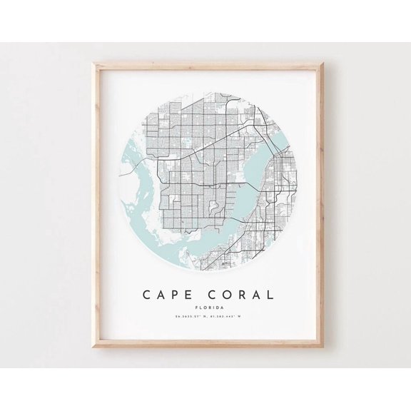 Cape Coral Map Print, Cape Coral Map Poster City Wall Art, Fl Road Map, Florida Print Street Map Decor, Office Gift, L354V4 ,Decor For Living Room Bedroom, 16x24 UNFRAMED
